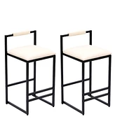 Set of 2 Barstools Faux Leather Upholstered Bar Stools Modern Metal Frame Dining Chairs for Counter, Kitchen Island (Beige)