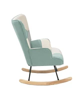 Streamdale Furniture Rocking Chair with ottoman, Mid Century Fabric Rocker Chair with Wood Legs and Patchwork Linen for Livingroom Bedroom