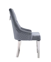 Streamdale Furniture Satinka Side Chair, Gray Fabric & Mirrored Silver Finish