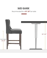 26.25" Counter Height Bar Stools, Tufted Wingback Armless Upholstered Dining Chair with Rubber Wood Legs, Set of 2, Gray