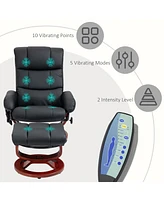 Streamdale Furniture Massage Recliner Chair with Ottoman, Swivel Recliner and Footrest, Faux Leather Reclining Chair with Remote Control, 10 Vibration