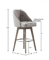 Madison Park Pearce 30"H Upholstered Curved Back Barrel Swivel Bar Stool with Metal Ring Footrest