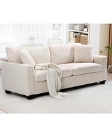 gaomon 83" Loveseat Sofa for Living Room, Modern Simple White Teddy Couch with Wide Armrest, Sturdy Wood Structure