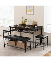 gaomon Kitchen Table with Bench, Dining Room Table Set for 4 with Upholstered Bench and Square Stools