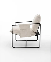 Slickblue Upholstered Hanging Armchair with Arm Pocket and Metal Frame for Relaxed Indoor Seating