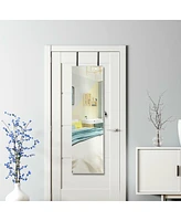 Sugift Wall and Door Mounted Mirrored Jewelry Cabinet with Lights-White