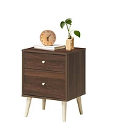 Sugift 2-Drawer Nightstand Beside End Side Table with Rubber Legs-Brown