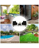 Sugift 3 Pcs Outdoor Patio Rattan Conversation Set with Seat Cushions-Black
