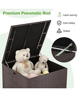 Sugift 72 Gallon Rattan Outdoor Storage Box with Zippered Liner and Solid Pneumatic Rod