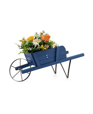 Sugift Wooden Wagon Planter with 9 Magnetic Accessories for Garden Yard-Blue