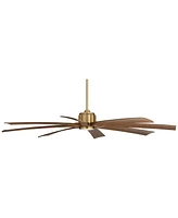 Possini Euro Design 70" Defender Large Modern Indoor Outdoor Ceiling Fan 8 Blade Led Light Remote Control Soft Brass Finish Motor Brown Koa Finish Bla