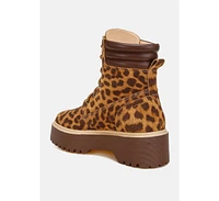 Rag & Co Ujola High Ankle Leopard Print Suede Boots