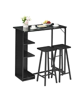 gaomon Small Bar Table and Chairs Set for 2, 3-Piece Bar Table Set with 3 Tier Storage Shelves