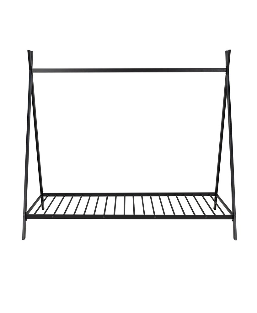 Slickblue Kids Wooden House Tent Bed Frame with Canopy Fun Playhouse Design & Sturdy Build