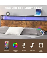 Slickblue Industrial Queen Bed Frame with Led Lights & Usb Ports Modern Design for Ultimate Convenience