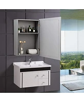 Sugift Wall-Mounted Mirrored Medicine Cabinet-Gray