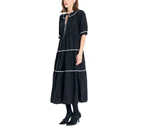 English Factory Women's Embroidered Tiered Midi Dress