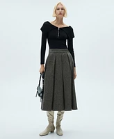 Mango Women's Marbled Wool Pleated Skirt