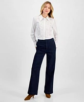 Dkny Jeans Womens Cotton Studded Cropped Shirt High Rise Pants