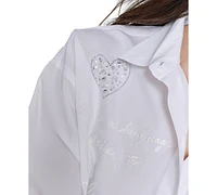 Karl Lagerfeld Paris Women's Poplin Embellished Button-Down Top