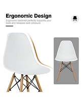 Sugift Set of 4 Modern Armless Dining Chairs Plastic Chairs with Wood Legs-White