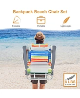 Sugift 2 Packs 5-Position Outdoor Folding Backpack Beach Table Chair Reclining Chair Set-Yellow