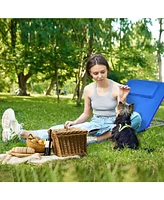 Sugift 3 Pieces Beach Lounge Chair Mat Set 2 Adjustable Lounge Chairs with Table Stripe-Blue