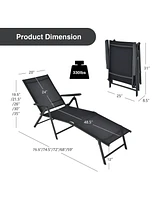 Sugift 2 Pieces Foldable Chaise Lounge Chair with 2-Position Footrest-Black