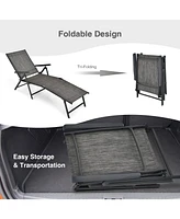 Sugift 2 Pieces Foldable Chaise Lounge Chair with 2-Position Footrest-Gray