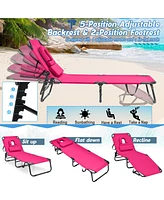Sugift Beach Chaise Lounge Chair with Face Hole and Removable Pillow-Pink