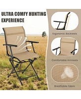 Sugift Foldable Swivel Patio Chair with Armrest and Mesh Back-Coffee