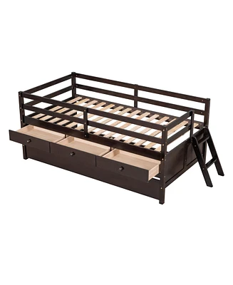 Slickblue Low Loft Twin Bed with Full Safety Fence Secure and Stylish Space-Saving Solution