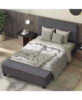 Sugift Full Upholstered Bed Frame with Ottoman Storage-Full Size