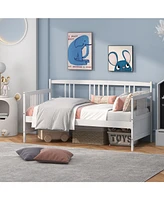 Sugift Twin Size Wooden Slats Daybed Bed with Rails-White