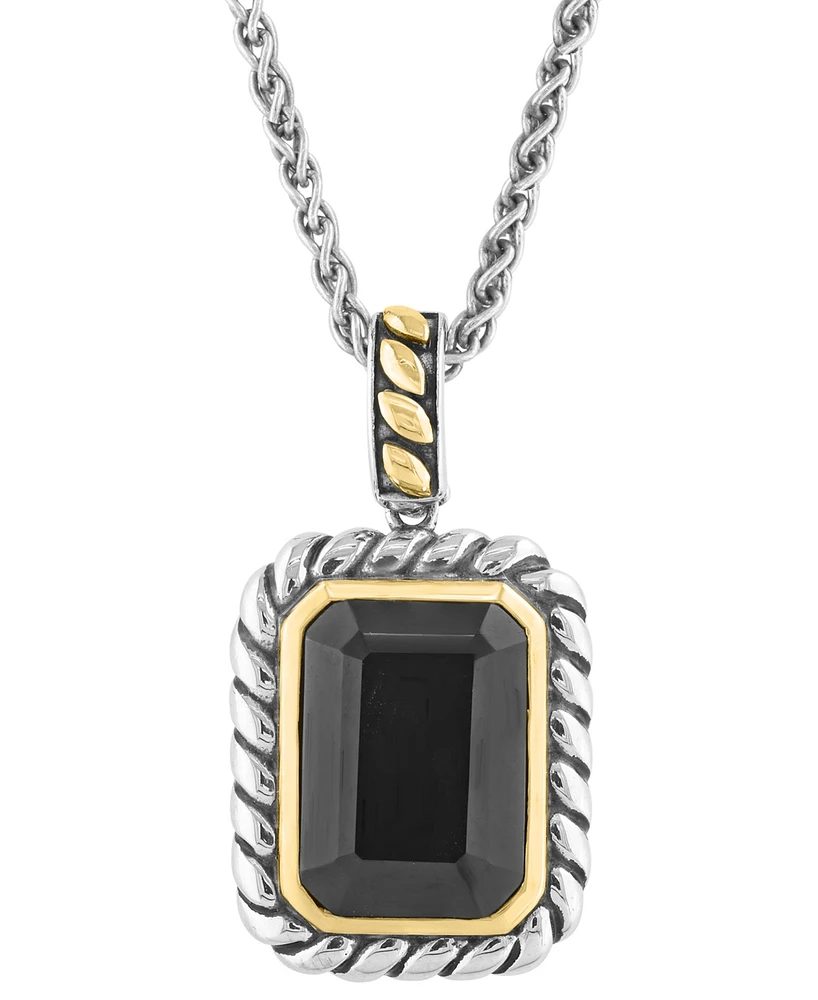 Effy Onyx Rope-Framed 18" Pendant Necklace in Sterling Silver & 14k Gold-Plate