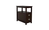 Slickblue Narrow End Table Nightstand with Two Drawers and Open Shelf, Brown Finish for Bedroom or Living Room