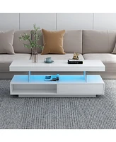 Slickblue Led Coffee Table with Storage, Modern Center Table with 2 Drawers and Display Shelves, Accent Furniture with Led Lights for Living Room