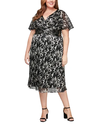 Sl Fashions Plus Metallic Print Flutter-Sleeve A-Line Dress