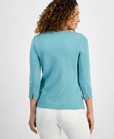 Style & Co Women's Petite Pima Cotton 3/4-Sleeve Boat-Neck Top, Created for Macy's