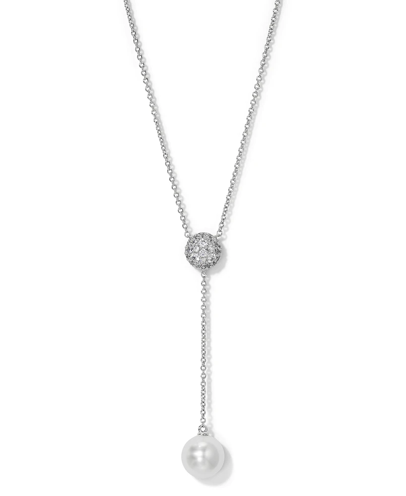 Eliot Danori Silver-Tone Cubic Zirconia & Imitation Pearl Pave Dome Circle Lariat Necklace, 16" + 2" extender, Created for Macy's