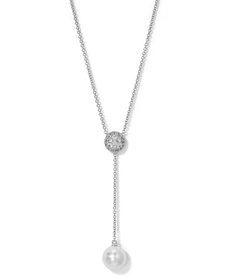 Eliot Danori Silver-Tone Cubic Zirconia & Imitation Pearl Pave Dome Circle Lariat Necklace, 16" + 2" extender, Created for Macy's