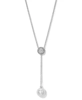 Eliot Danori Silver-Tone Cubic Zirconia & Imitation Pearl Pave Dome Circle Lariat Necklace, 16" + 2" extender, Created for Macy's