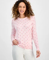 Style & Co Petite Heart Flip Core Crewneck Long Sleeve Sweater, Exclusively at Macy's