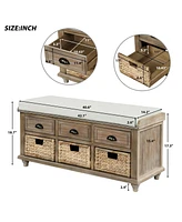 Slickblue Storage Bench with 3 Drawers & Rattan Baskets Stylish Organization Solution for Any Space