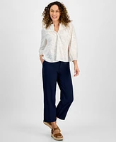 Style & Co Petite Cotton Split-Neck 3/4-Sleeve Top, Exclusively at Macy's