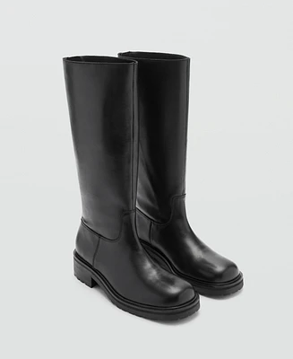 Mango Women's Zipper Detail High Leather Boots