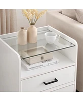 gaomon White Nightstand Led Night Stand with 2 Drawers