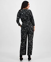 I.n.c. International Concepts Petite Printed Long-Sleeve Faux-Wrap Jumpsuit, Exclusively at Macy's