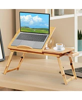 Sugift Bamboo Laptop Desk Adjustable Folding Bed Tray with Drawer