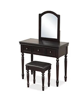 Sugift Makeup Vanity Table and Stool Set with Detachable Mirror and 3 Drawers Storage-Walnut